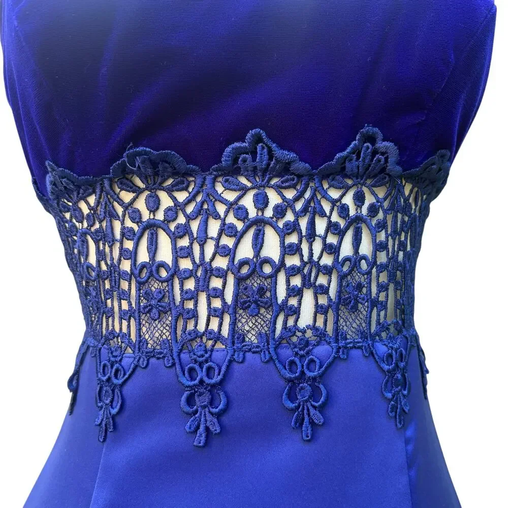 VTG ZumZum Prom Dress Gown 3/4 Blue Velvet Unconventional Lace Formal Glam 90s‎